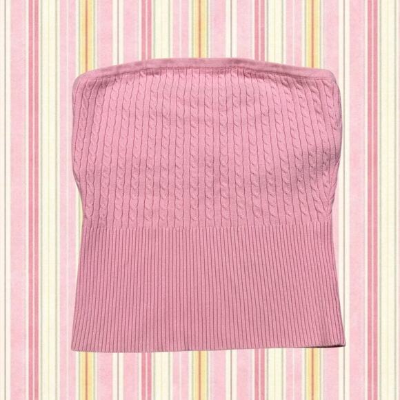 Daisy Fuentes Tops - Daisy Fuentes Womens Size M Preppy Sweater Pink Knit Tube Top Y2K